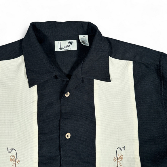 Havana Shirt Adult LARGE Black Colorblock Embroidered Camp Bowling Tropical Y2K - Picture 2 of 10